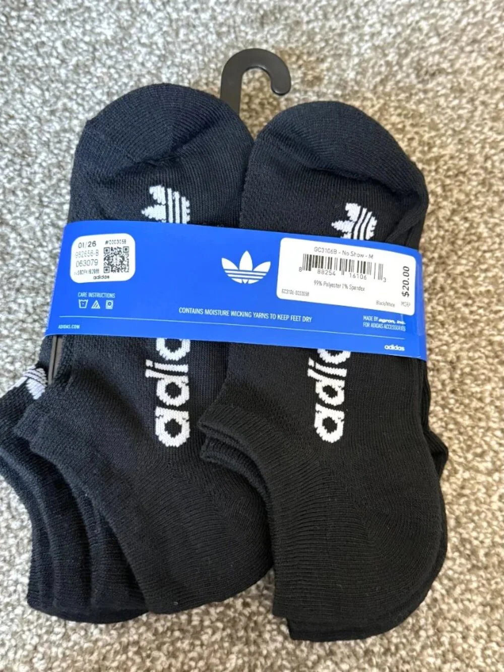 Adidas Originals Youth Cushioned Low-Cut No-Show Socks 6-Pack Black NWT